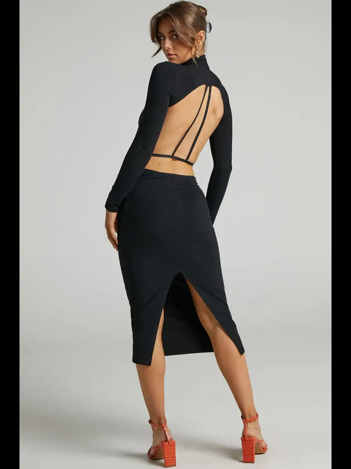Midnight Muse Cutout Back Midi Dress