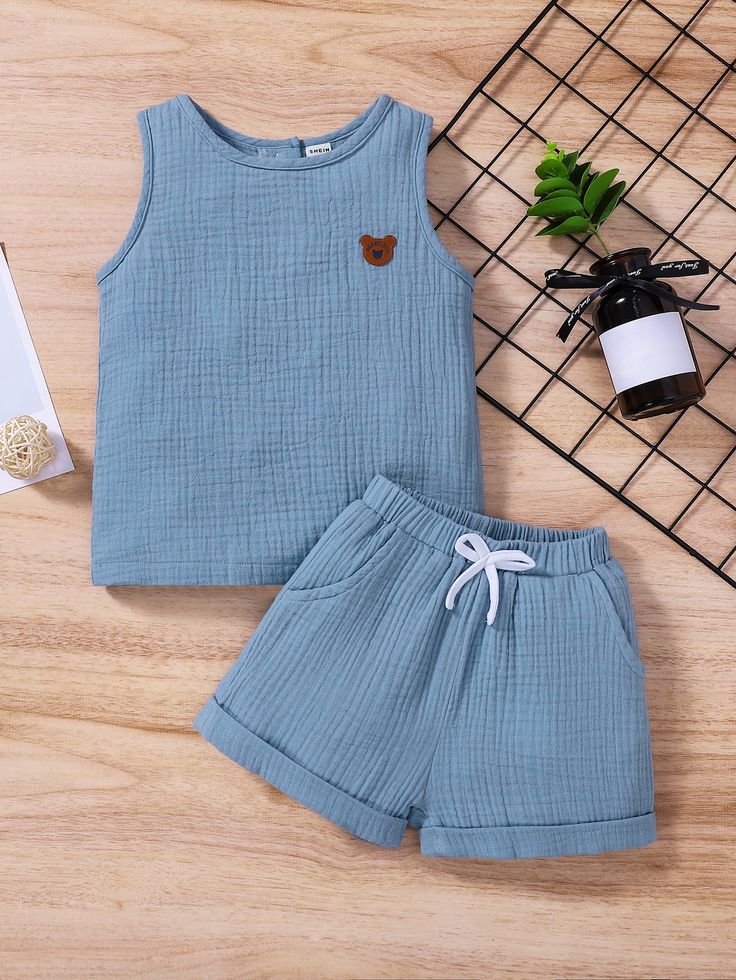 Comfy Blue Sleeveless Top & Shorts Set for Toddlers