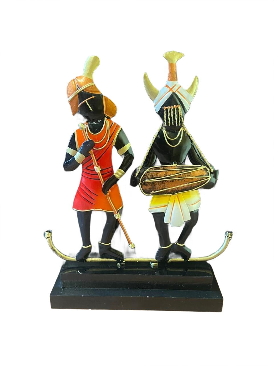 Tribal Folk Musician Duo Handcrafted Showpiece
