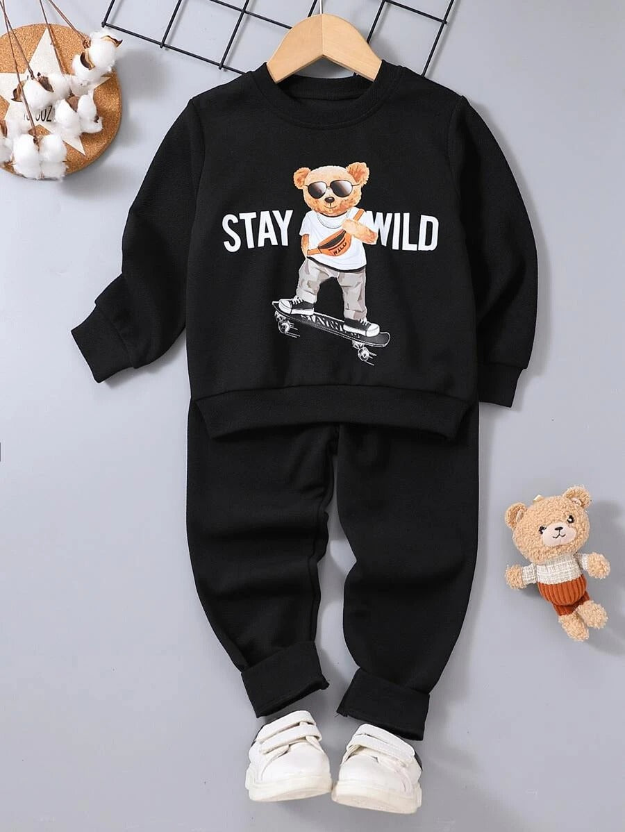 Stay Wild Teddy Print Sweatshirt & Jogger Set