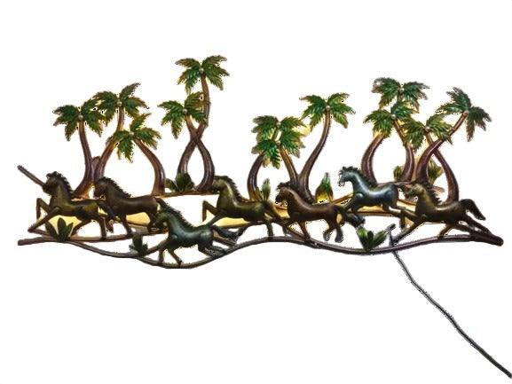 Running Horses Wall Decor with LED Backlight – Palm Tree Landscape Design