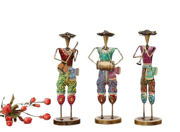 Handcrafted Tribal Musician Set – Colorful Iron Figurines (Set of 3)
