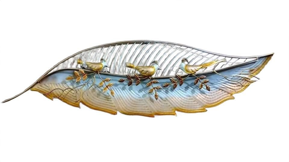 Elegant Metal Wall Art – Birds on Leaf Design