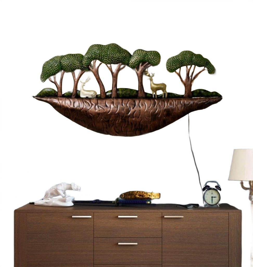 Forest Scene Metal Wall Art – Handmade Jungle Landscape with Deer
