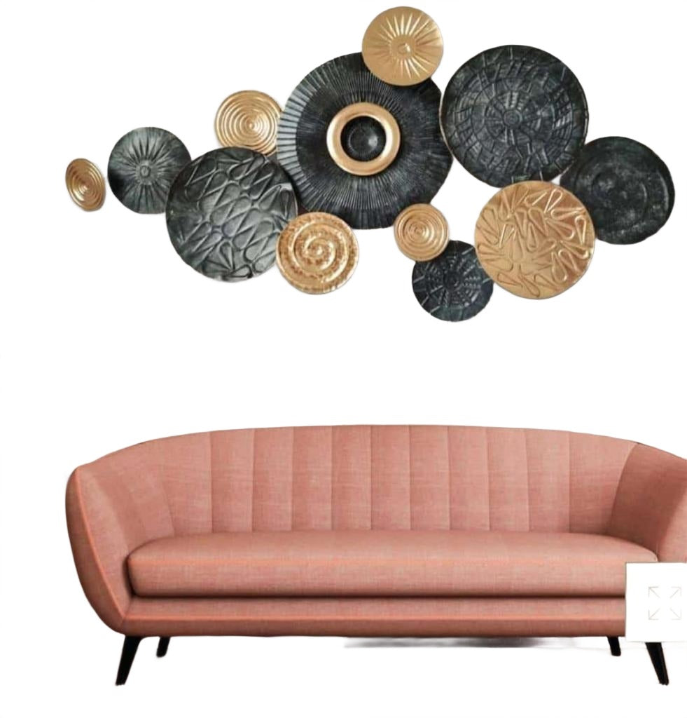 Modern Abstract Metal Wall Art – Black & Gold Geometric Disc Design