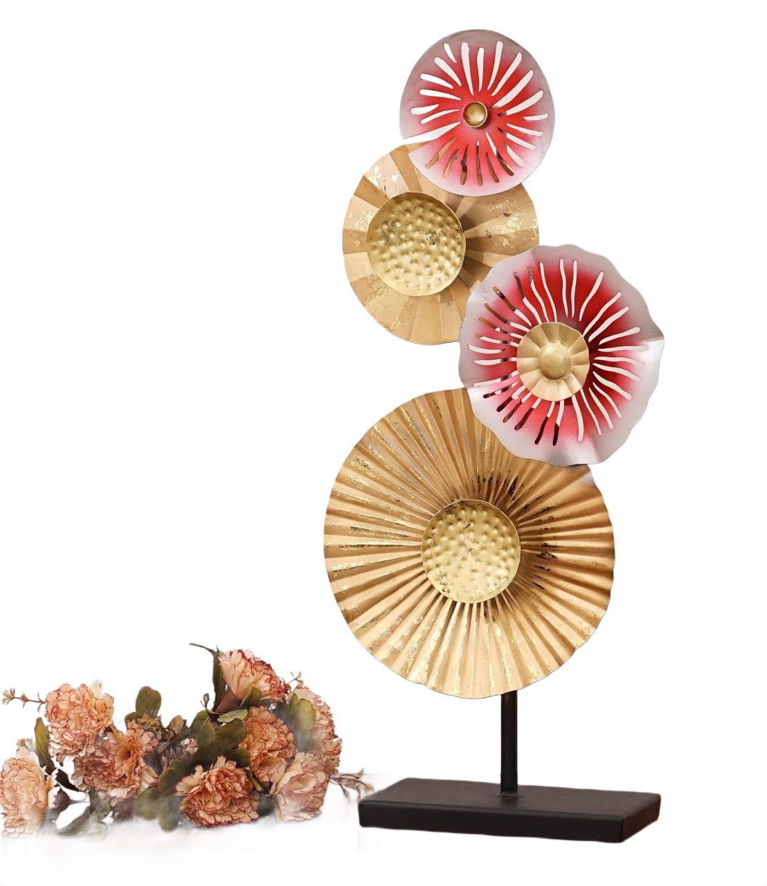 Floral Fusion Metal Table Decor – Golden & Pink Abstract Bloom Sculpture