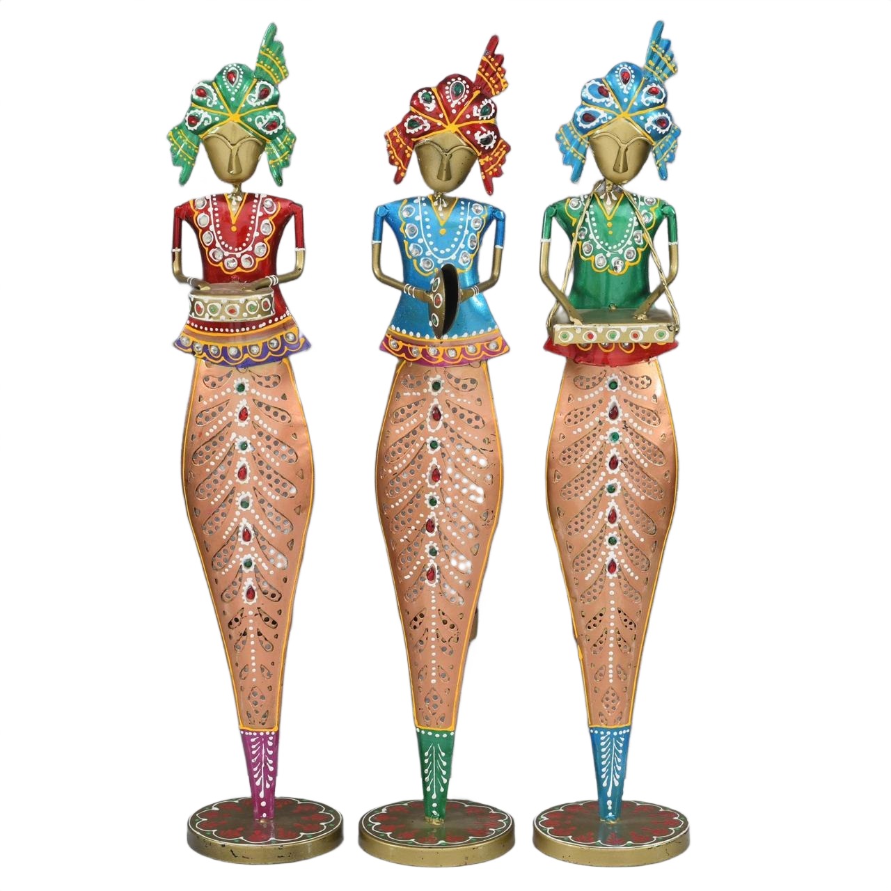 Traditional Rajasthani Musician Floor Figurines – Handcrafted Iron Art (Set of 3)