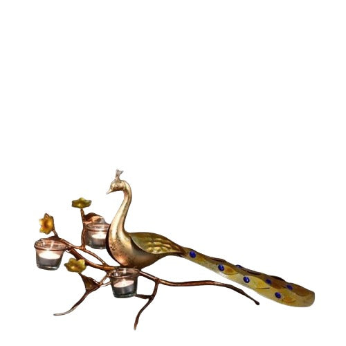 Peacock Design Candle Holder – Handcrafted Metal Tealight Stand