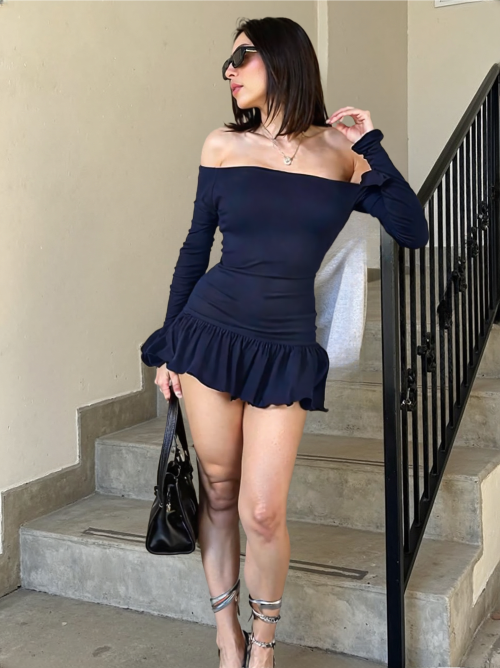 Midnight Allure Off-Shoulder Mini Dress