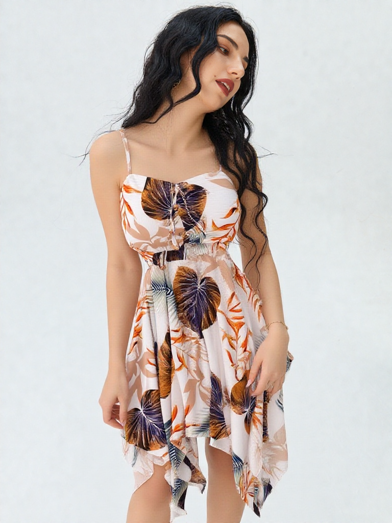 Tropical Bloom Lace-Up Midi Dress