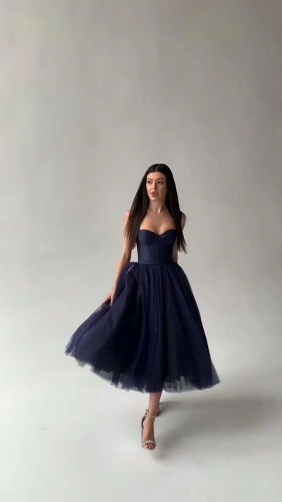 Navy Mesh Midi Dress