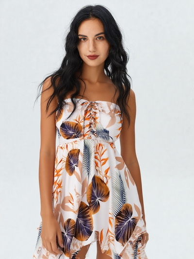 Tropical Bloom Lace-Up Midi Dress